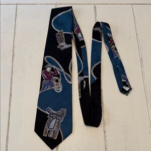 Western Cowboy Print Tie in Teal and Black